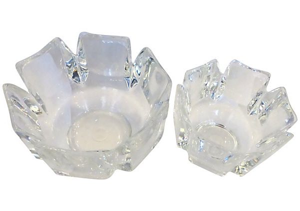Orrefors Clear Glass Bowls, Pair