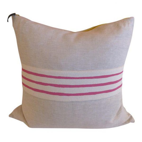 Pink Striped Linen Pillow