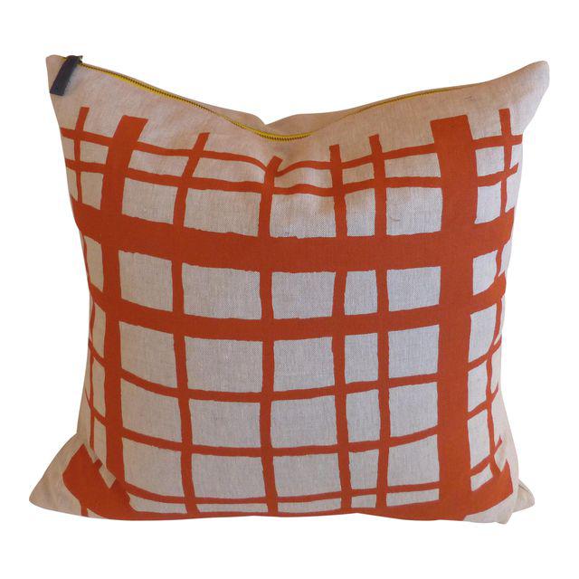 Orange Silk Screened Linen Pillow