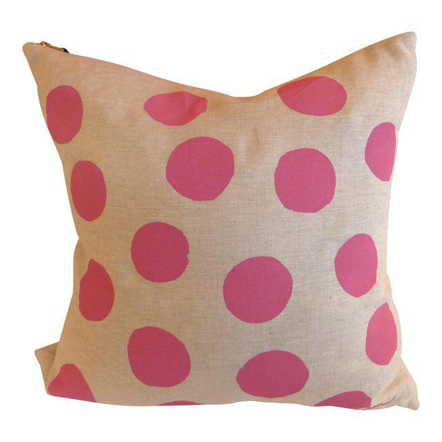 Pink Dot Screened Linen Pillow