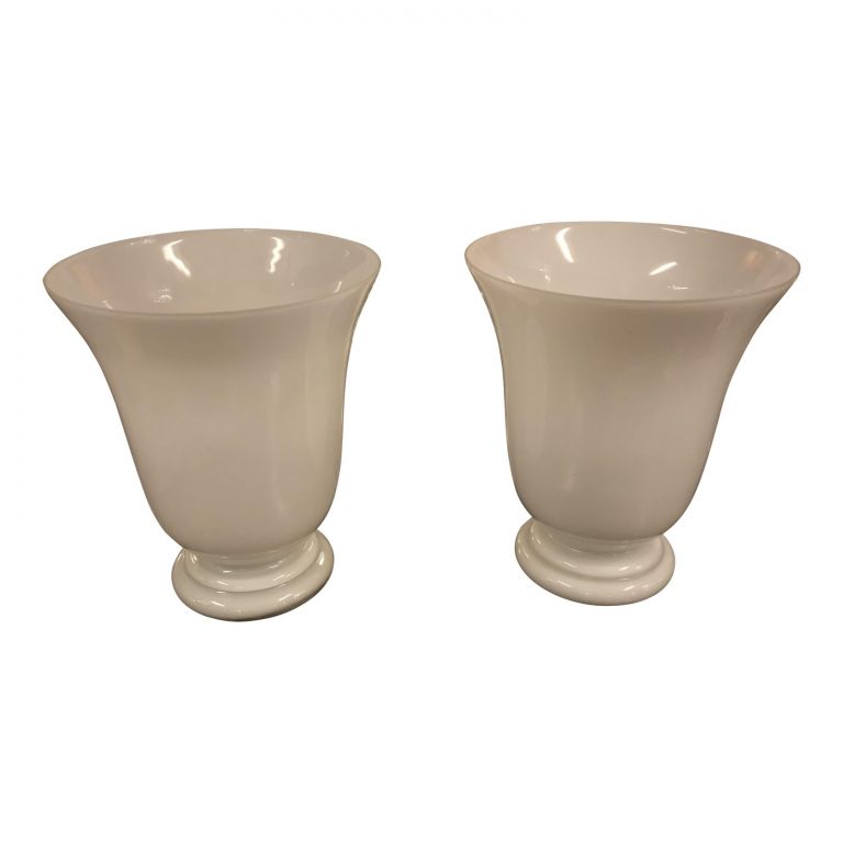 s.c.e. Lighting of France, White Art Glass Vase Lamps, a Pair - Vintage