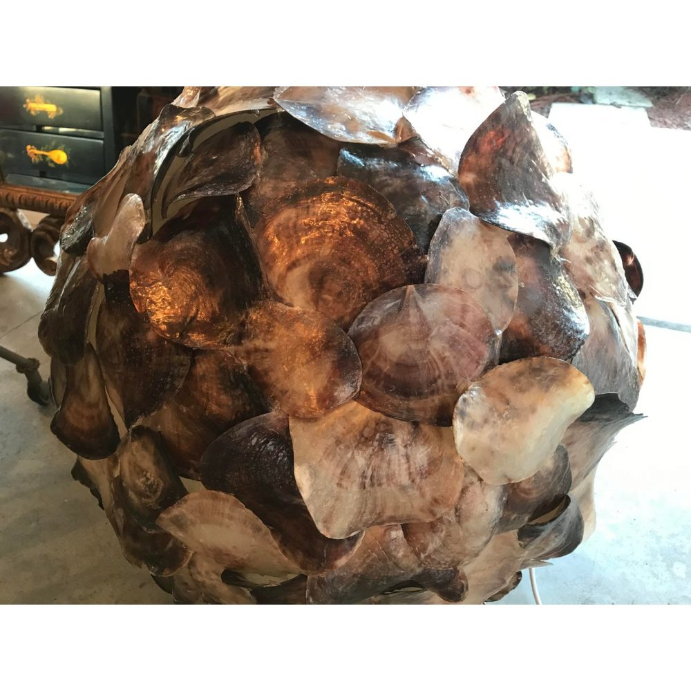 Shell Covered Large Sphere Pendant Light, Vintage