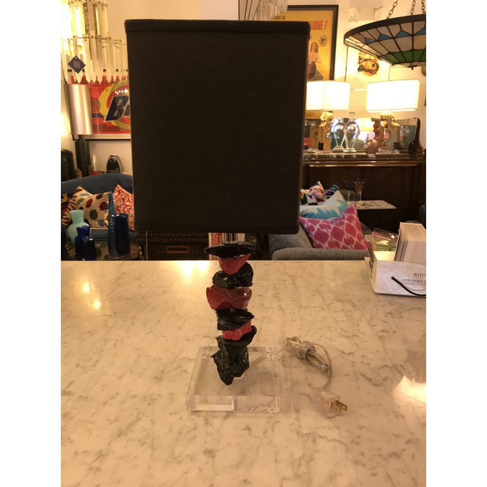 Murano Red & Black Glass Small Table Lamp, by Artist Luigi Benzoni