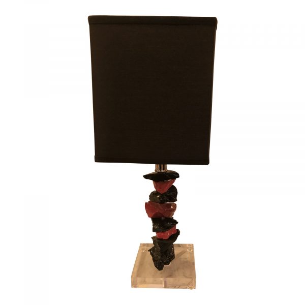 Murano Red & Black Glass Small Table Lamp, by Artist Luigi Benzoni