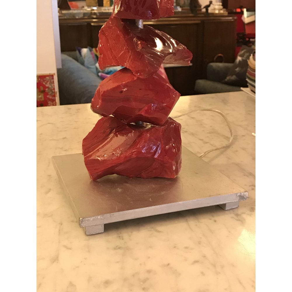Murano Red Glass Table Lamp, by Artist Luigi Benzoni