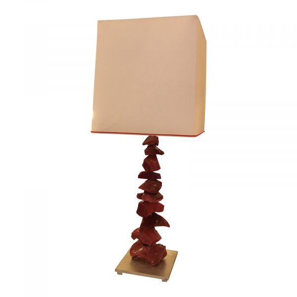 Murano Red Glass Table Lamp, by Artist Luigi Benzoni