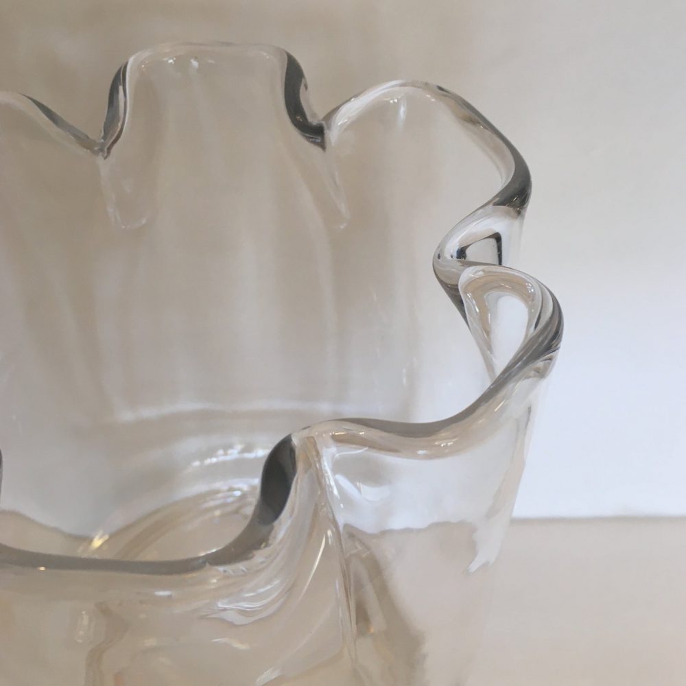 Orrefors Art Glass Vase With Handkerchief Pinched Top, Signed