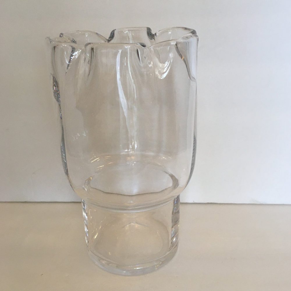 Orrefors Art Glass Vase With Handkerchief Pinched Top, Signed