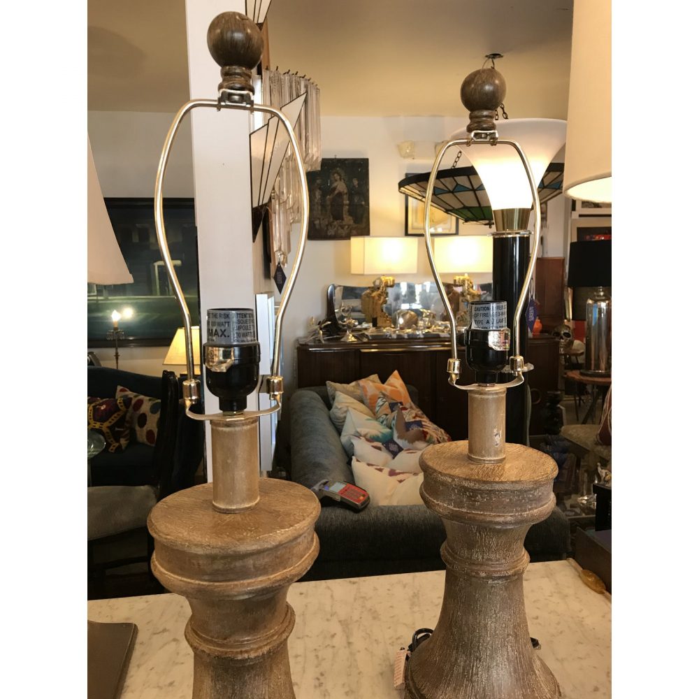 Pair of Plaster Tabletop Lamps in Faux Bois Finish
