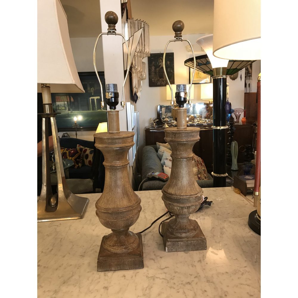 Pair of Plaster Tabletop Lamps in Faux Bois Finish