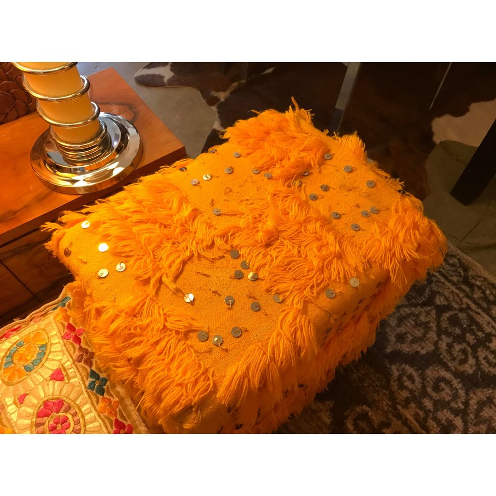 Orange Moroccan Sequined Wedding Blanket Custom-Made Ottoman