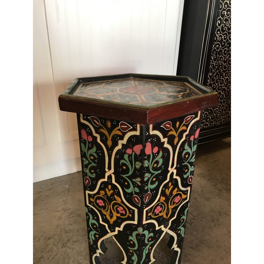 Painted Moroccan Wood Handcrafted Side Table