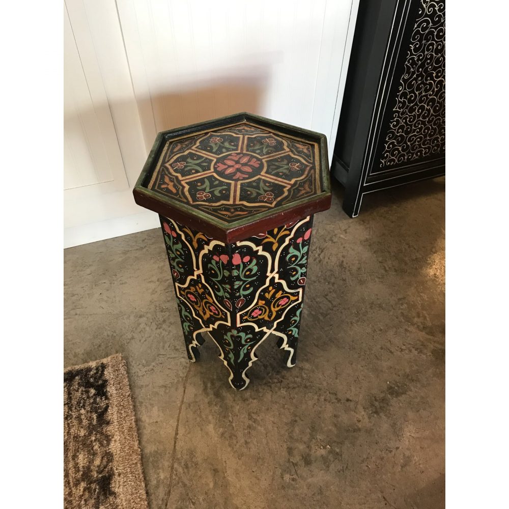 Painted Moroccan Wood Handcrafted Side Table