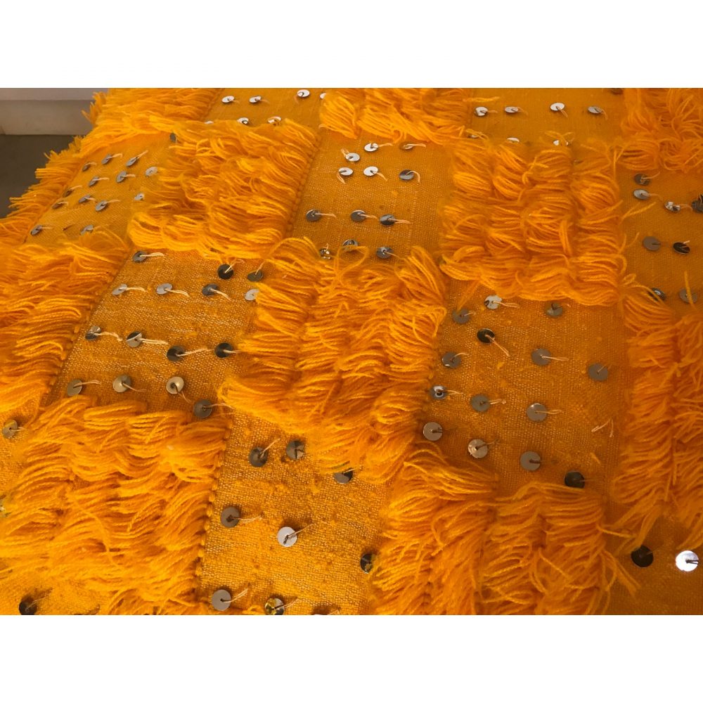 Orange Moroccan Sequined Wedding Blanket Custom - Made Pouf/ Ottoman