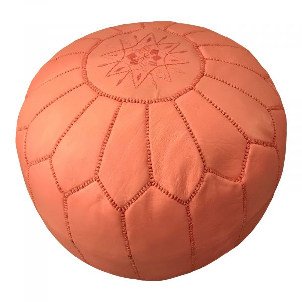 Pink Moroccan Hand - Stitched Leather Custom - Made Pouf