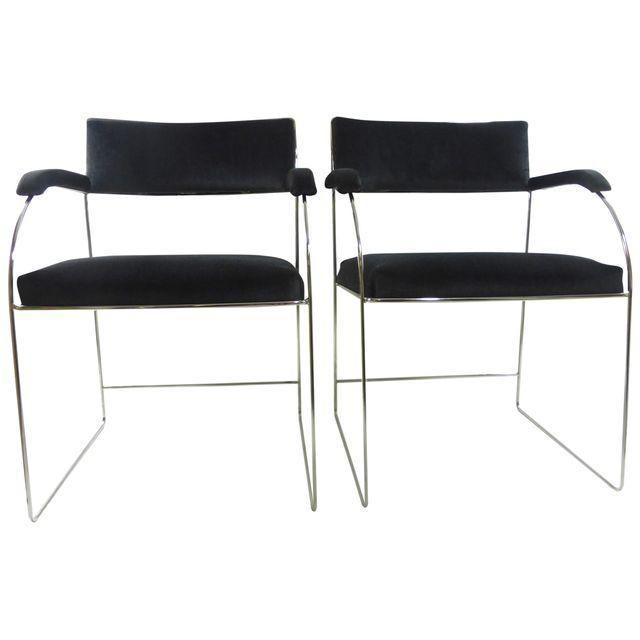 Mid-Century Chrome Accent Chairs – Pair