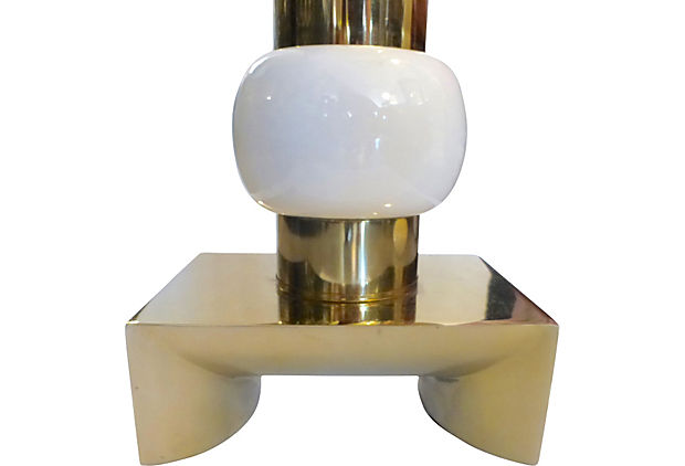Large Brass & Ceramic Lamp w/ Shade