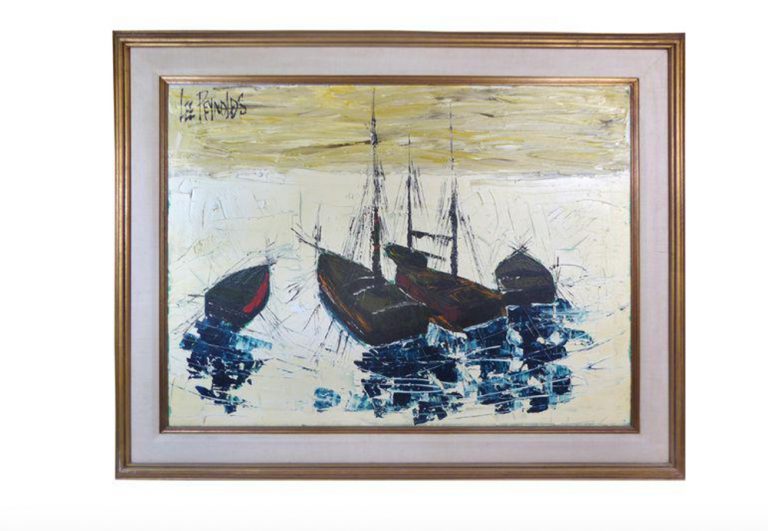 Mid-Century Modern Small Sailboats Painting by Lee Reynolds