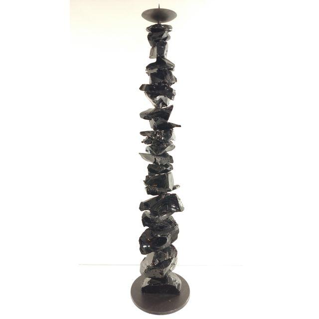 Large Murano Black Glass Candlestick