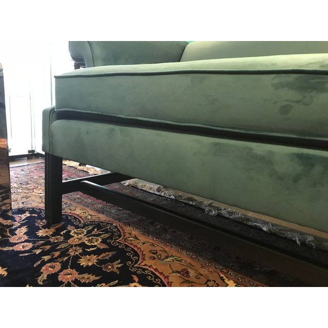 Mid-Century Restored, Chippendale Teal Velvet Camelback Sofa