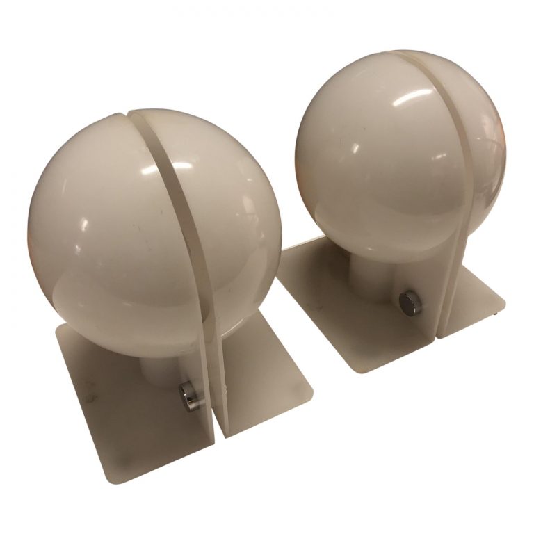 Italian Mid-Century Split Globe Accent Table Lamps, Pair