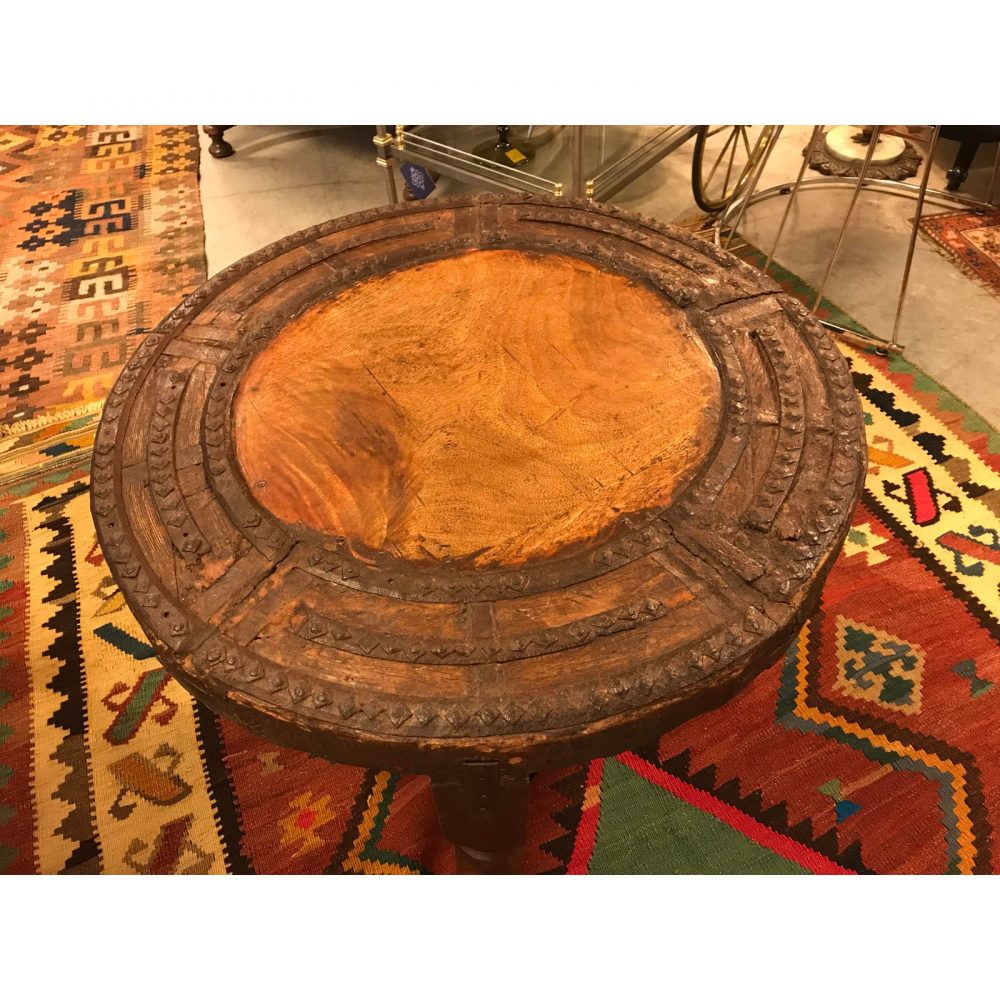 Antique Indonesian Wagon Wheel, Made Into a Side Table, Medium