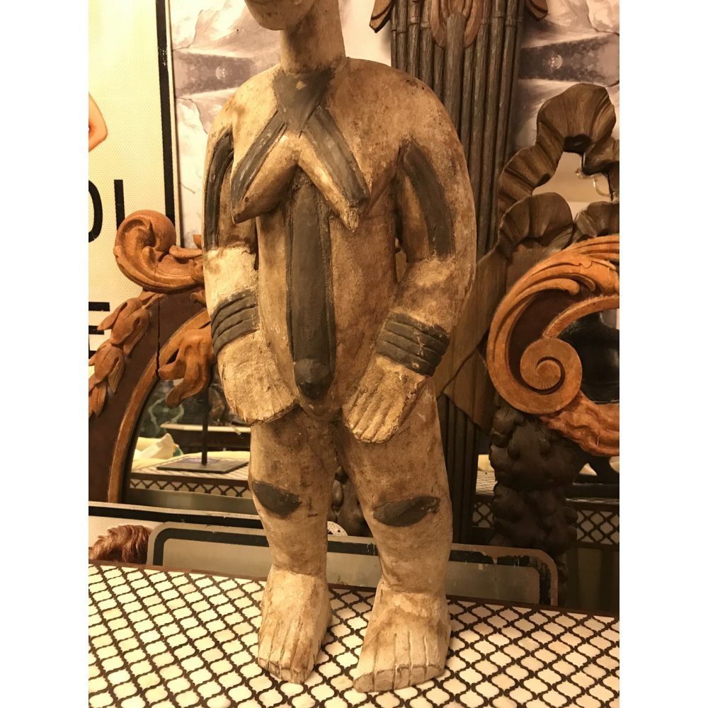 African Female Fertility Figure, Hand-Carved Wood, Vintage