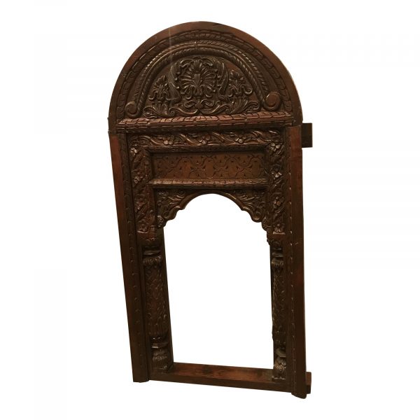 Hand-Carved Jharokha Wooden Arched Temple Frame, Vintage