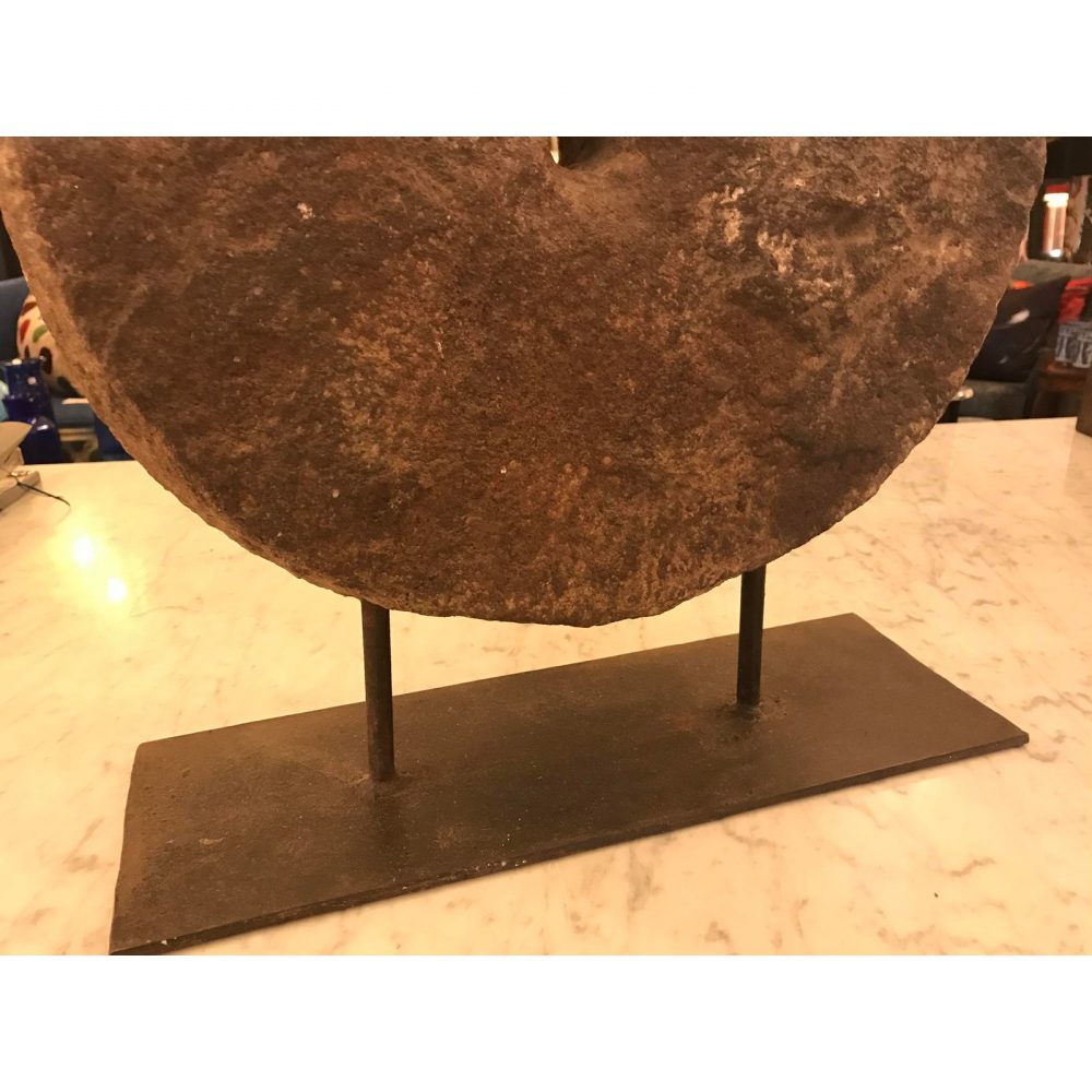 17.25" Mill Stone Mounted on a Metal Stand, Vintage