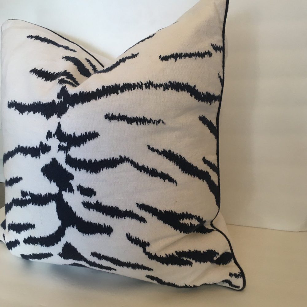 Custom Tiger Print Linen Pillow With Coordinating Piping