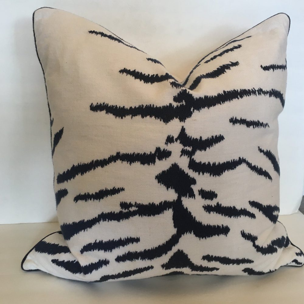Custom Tiger Print Linen Pillow With Coordinating Piping