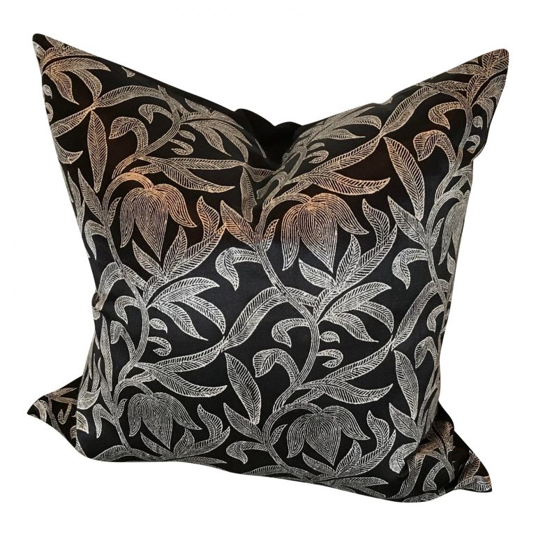 Custom Black and White Foliage Pattern Pillow With Solid Cotton Back
