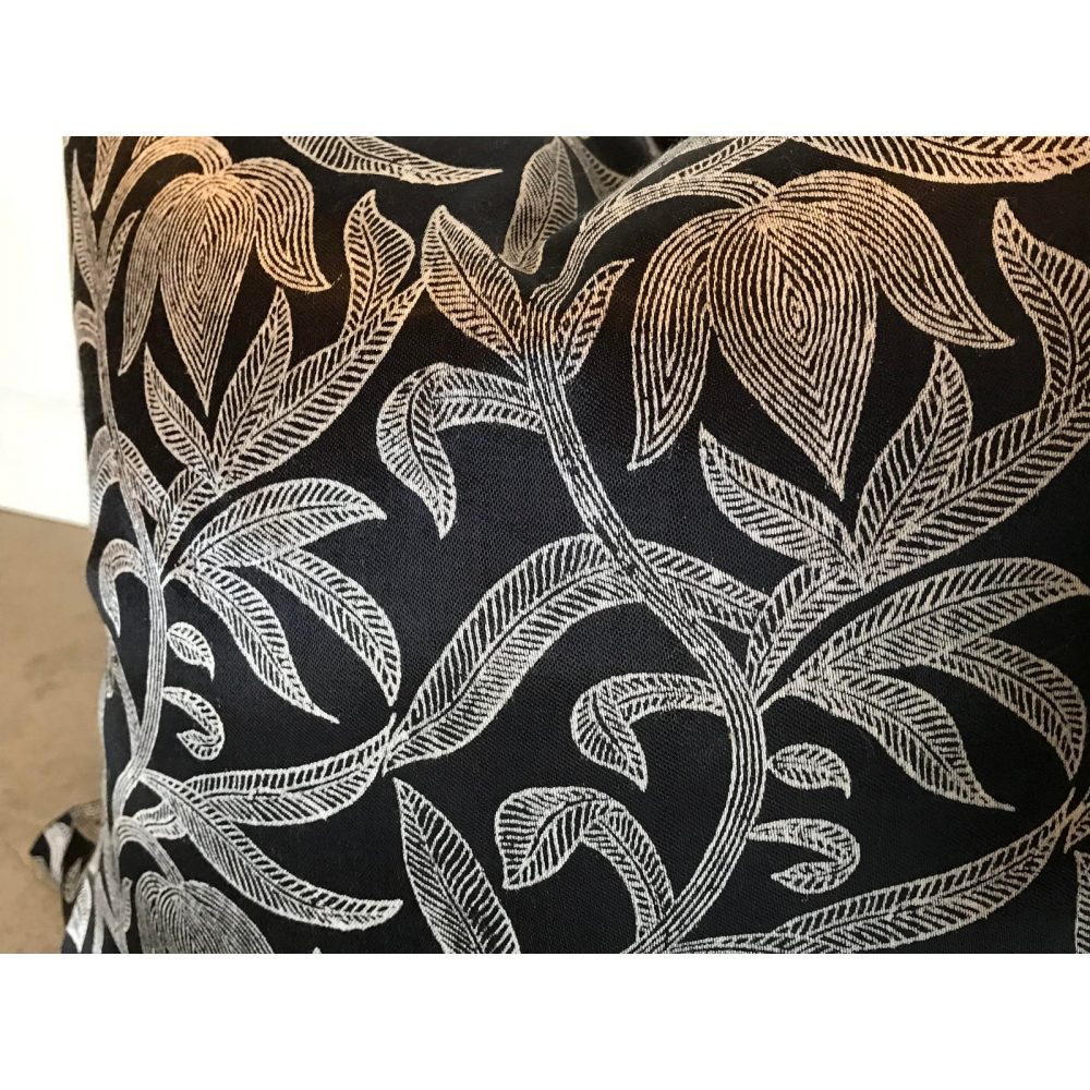 Custom Black and White Foliage Pattern Pillow With Solid Cotton Back