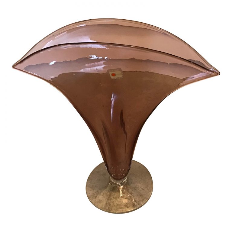 Handblown Blenko Art Glass Fan Vase, Footed
