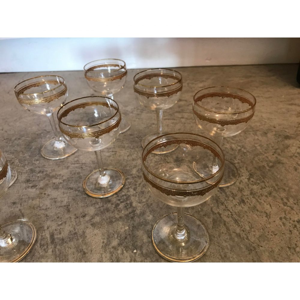 Crystal Stemmed Sherry or Liquor Glasses With Gold Trim - Set of 8