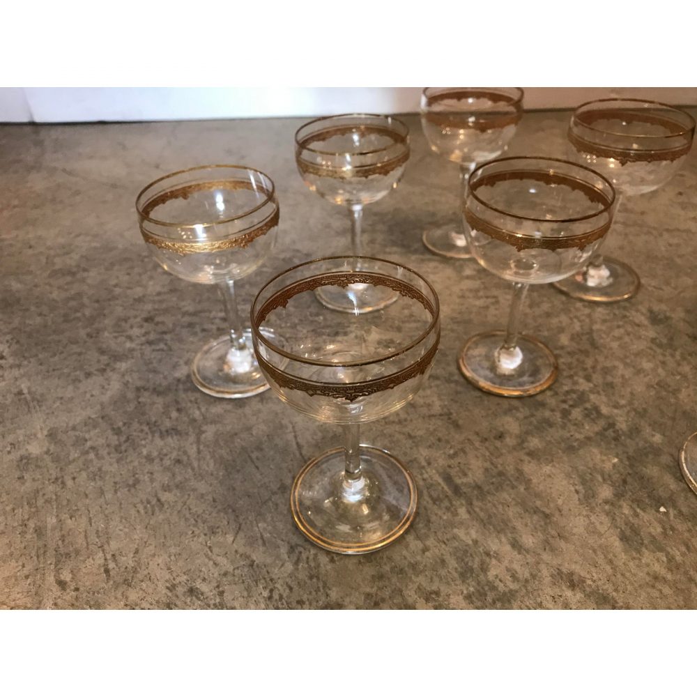 Crystal Stemmed Sherry or Liquor Glasses With Gold Trim - Set of 8