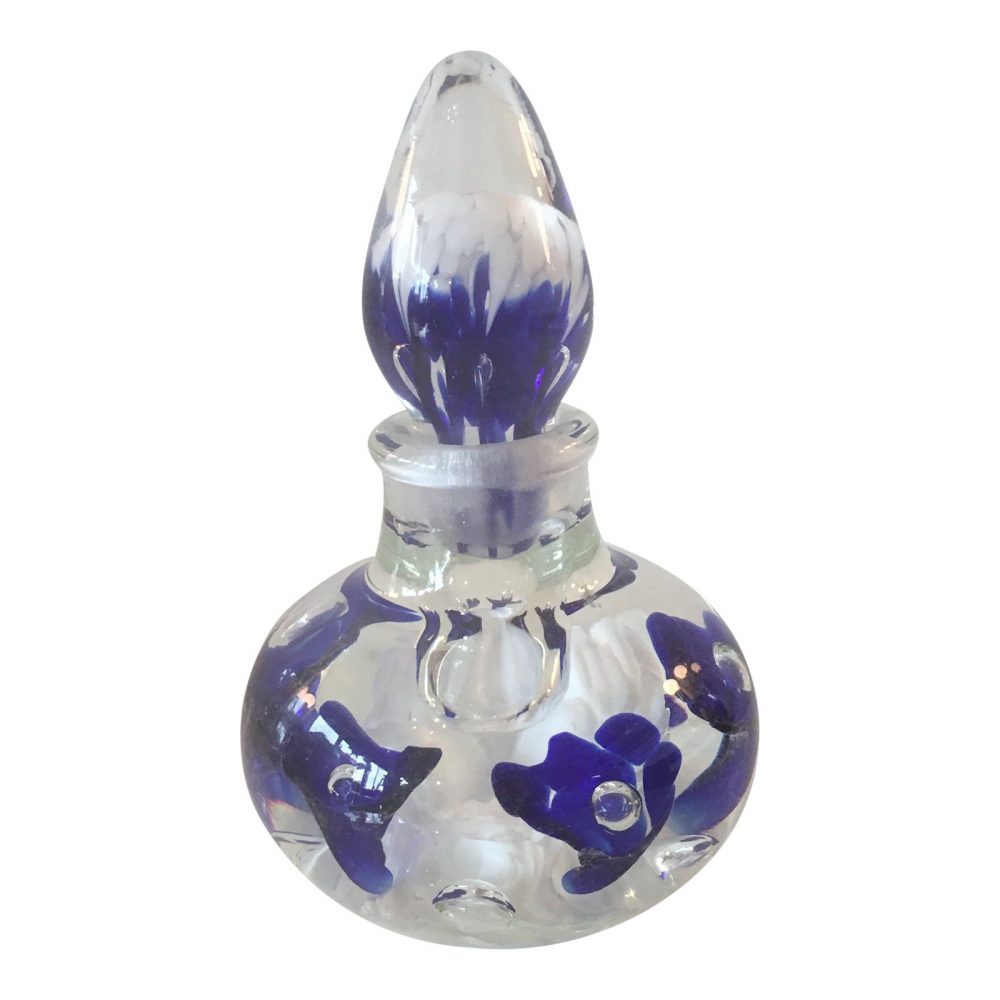 Joe Rice Cobalt and Clear Thick Handblown Glass Perfume Bottle/ Paperweight