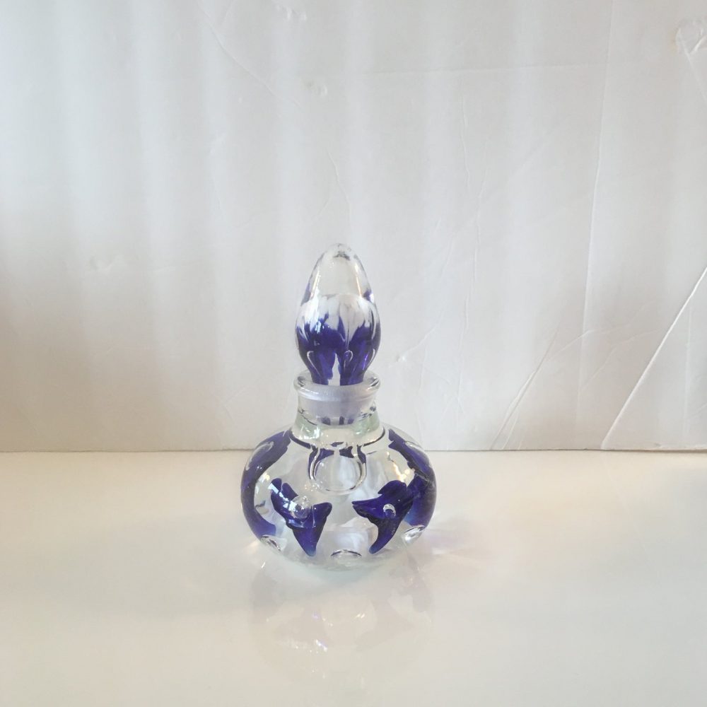 Joe Rice Cobalt and Clear Thick Handblown Glass Perfume Bottle/ Paperweight