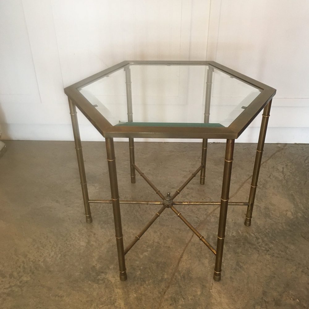1960s Brass Bamboo Hexagonal Side Table