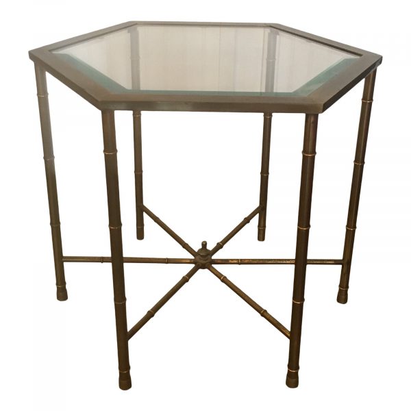 1960s Brass Bamboo Hexagonal Side Table
