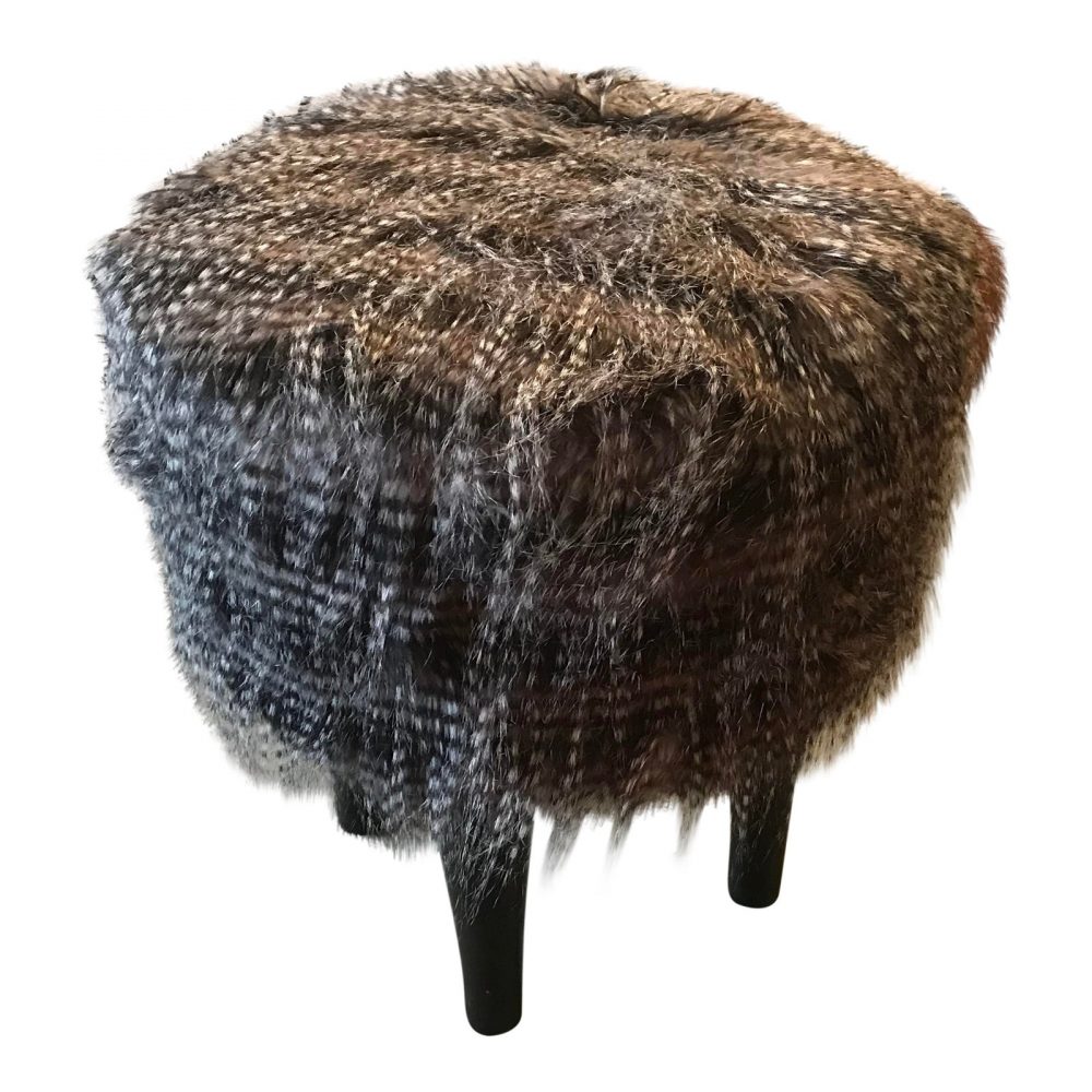 Long Haired Fury Stool on Wood Legs