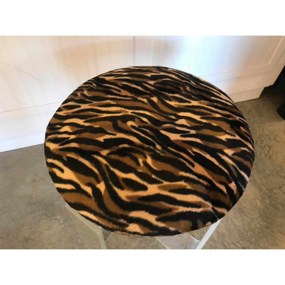 1970s Tiger Print Upholstered Lucite Stool