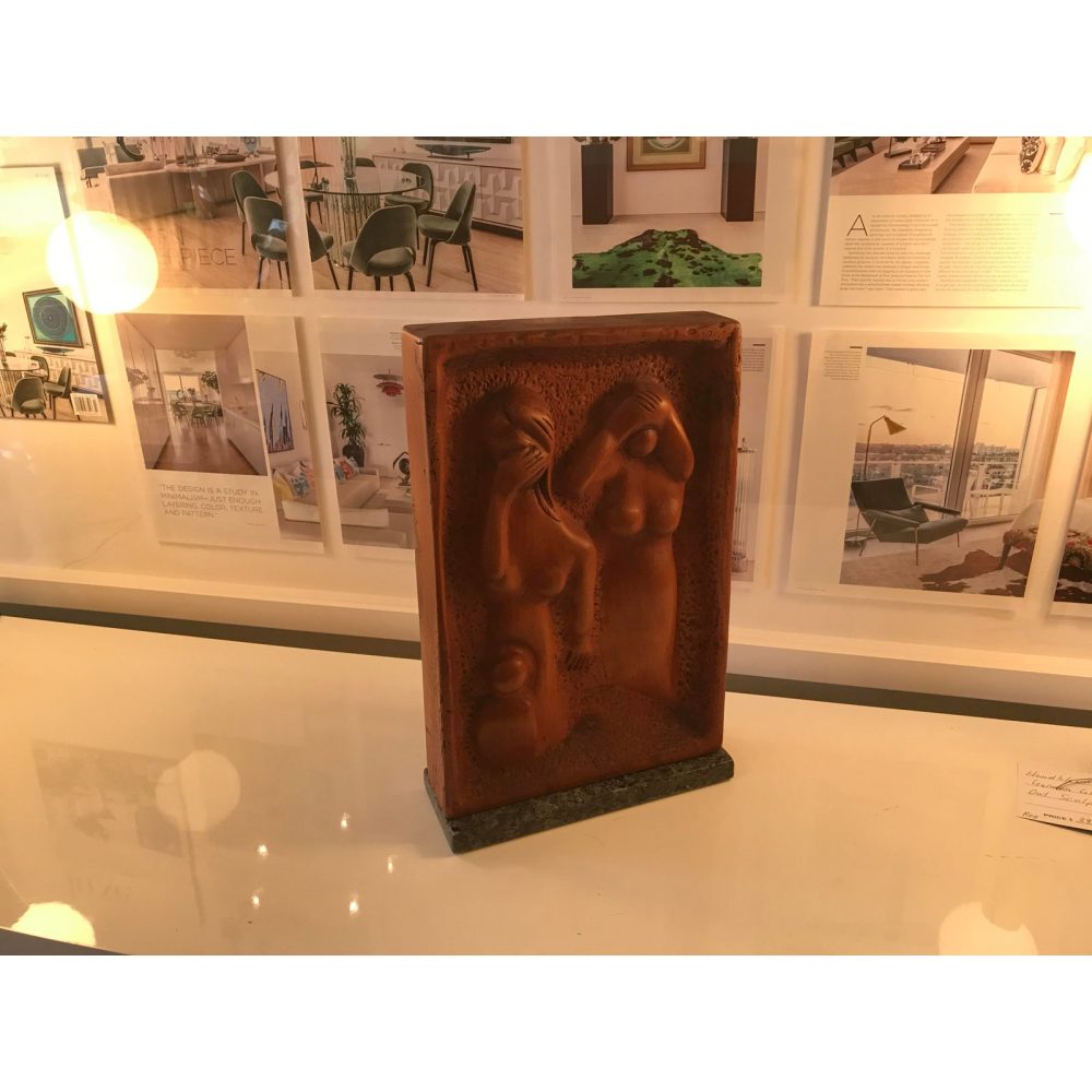 J. Terkiel Carved Wood Sculpture Titled Theresienstadt, Signed and Dated