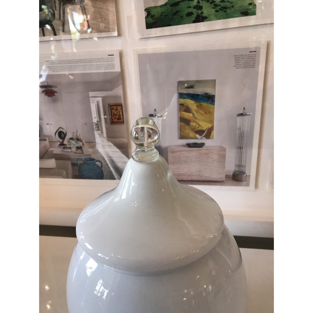 1960s Handblown Murano White Glass Lidded Caniste