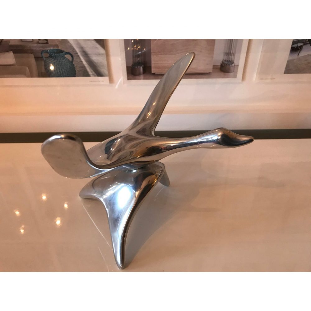 Mid - Century Hoselton Silver Aluminum Bird in Flight Sculpture, Signed and Editioned
