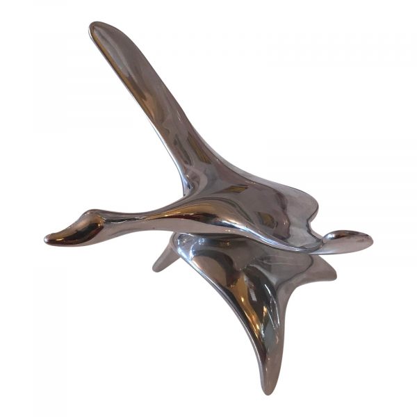 Mid - Century Hoselton Silver Aluminum Bird in Flight Sculpture, Signed and Editioned