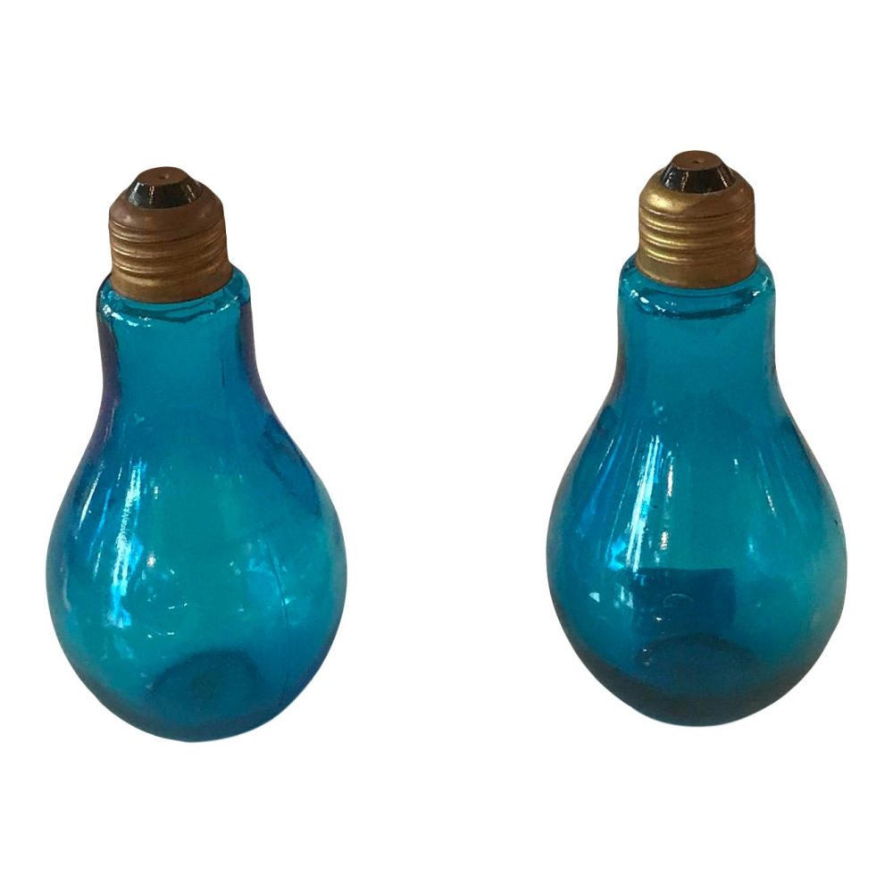 Mid - Century Light Blue Glass Salt and Pepper Shakers - a Pair