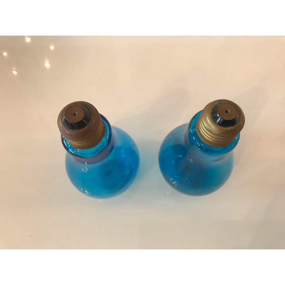 Mid - Century Light Blue Glass Salt and Pepper Shakers - a Pair