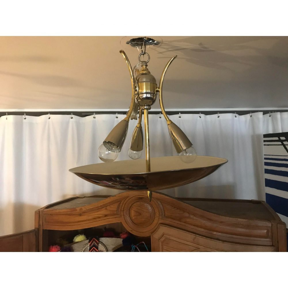 Mid - Century Chrome and Brass Chandelier