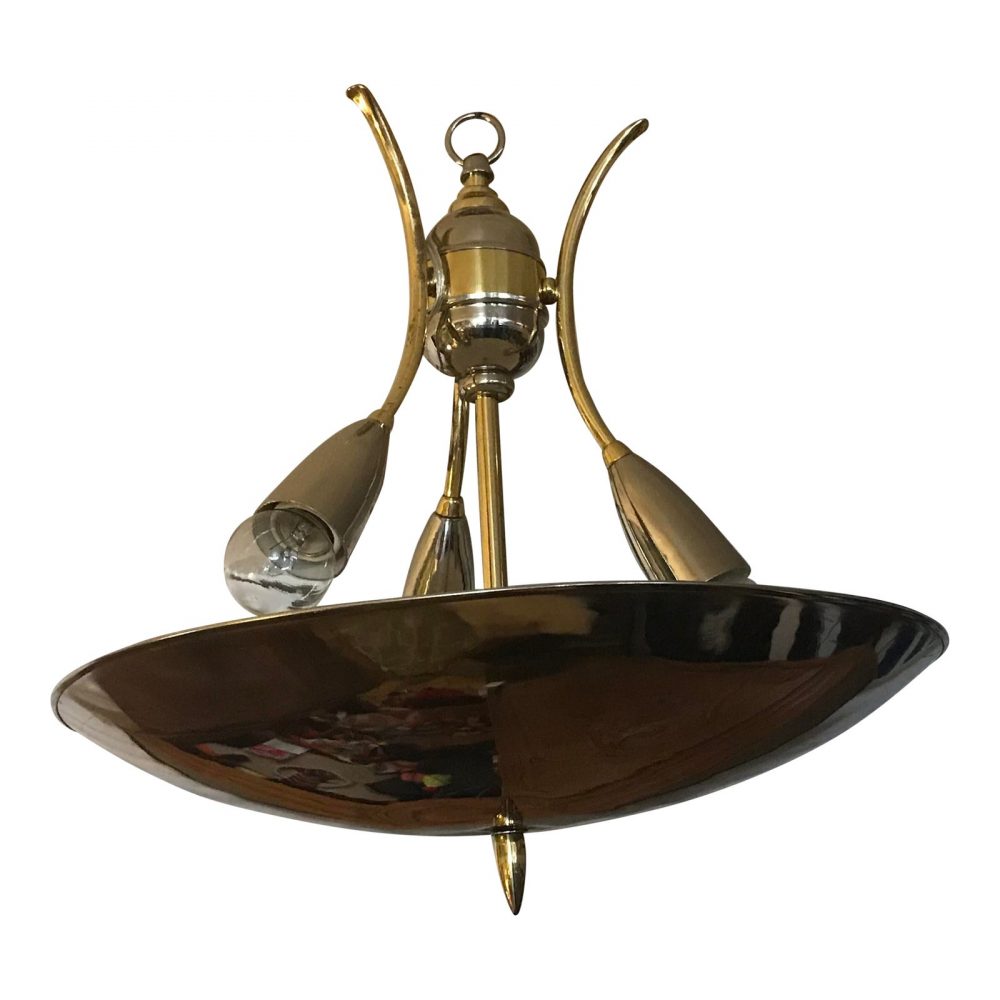 Mid - Century Chrome and Brass Chandelier
